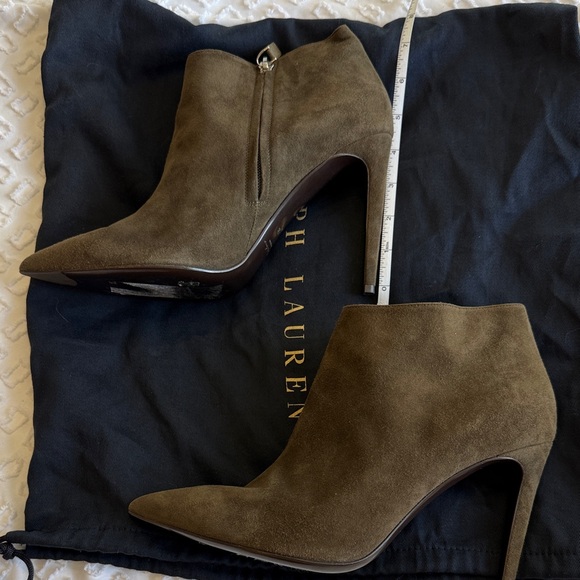 Ralph Lauren Purple Label Olive Green Suede Booties - Picture 4 of 6